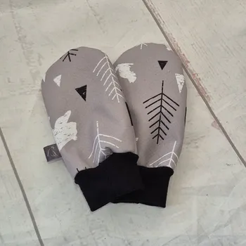 Rukavice Yháček Mini softshellové rukavice bez palce s beránkem, Lesní zvěř na šedé Velikost:: M