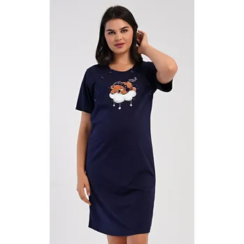 Dámská noční košile Vienetta Dámská noční košile mateřská Méďa na obláčku - vyp Barva: Modrá - tmavě, Velikost: L