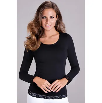 Dámské tričko TopMode Bavlněné tričko s dlouhým rukávem s krajkovými lemy 824330