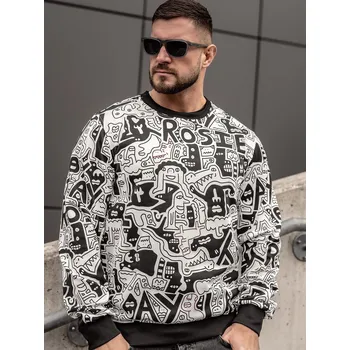 Pánská mikina Černo-bílá pánská mikina bez kapuce s potiskem Bolf 8B1133A - 2XL