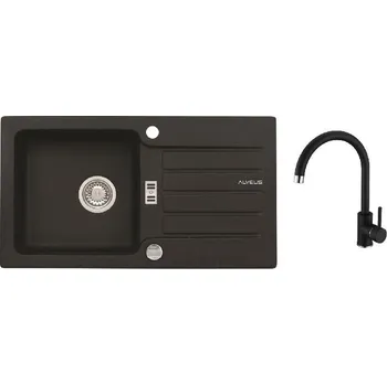 Granitový dřez Alveus - Set dřezu Niagara 30 a baterie Kati, s ovládáním odpadu, carbon SETA25918