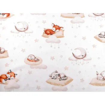 Bavlněná látka / plátno spící zvířátka METRÁŽ - 1 (981) bílá