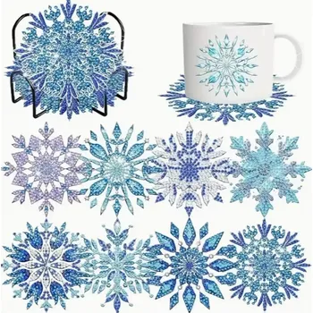 Diamantové malování Diamantové malování - Podtácky - Sněhové vločky (8ks)