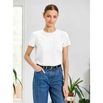 Dámské tričko Sinsay - Bavlněné tričko s kapsou - bílá - 510EU-00X - 510EU-00X-XS