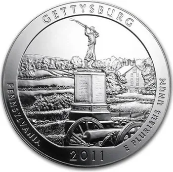 Sběratelství Stříbrná mince 5 Oz Vojenský park Gettysburg Pennsylvania 2011