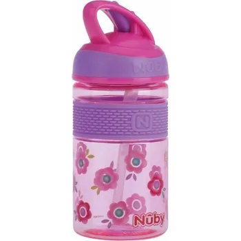 dětská jídelní sada NUBY Láhev sportovní 2v1 s tvrdým sklápěcím brčkem, 360 ml, růžová, 3+