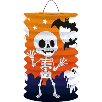 Party dekorace LUMA Lampion válec HALLOWEEN kostlivec, 15 cm