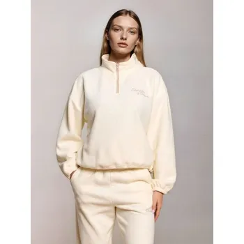 Pánská móda Sinsay - Fleece mikina s krátkým zipem a nastavitelným spodním lemem se stopery - krémová - 977FI-01X - 977FI-01X-XXL