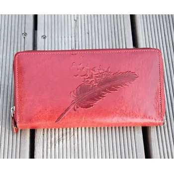 Peněženka Dámská Peněženka - Červená "Pírko Štěstí" - 8180 - Dárek pro ženu