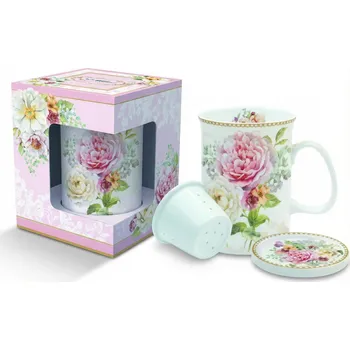 Hrnek s filtrem a víčkem EASY LIFE 300 ml s květy