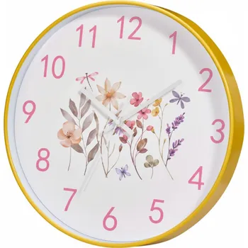 Hodiny Home Styling Collection Nástěnné hodiny žluté s motivem květin, Ø 30 cm