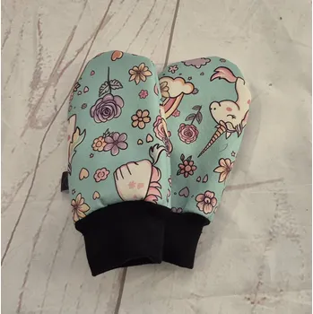 Rukavice Yháček Mini softshellové rukavice bez palce s beránkem, Jednorožci na mintu, II. jakost Velikost:: M