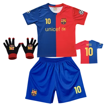 Fotbal Numberoplus Premium Dětský fotbalový dres Komplet + fotbalová pletené rukavice FC Barcelona - Lionel Messi 10 Velikost: 12 roky (vel.146)