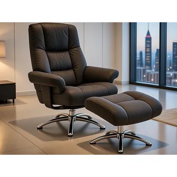 Křeslo Relaxační křeslo s podnožkou Felini, hnědá látka v optice kůže