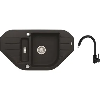 Granitový dřez Alveus - Set dřezu Niagara 60 a baterie Kati, s ovládáním odpadu, carbon SETA25923