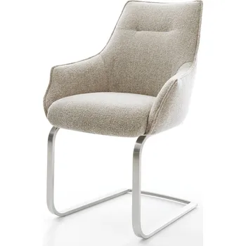 Jídelní židle DELIFE Jídelní židle Alja-Flex s područkami látka Měkký béžová jídelní židle plochá nerezová ocel taštičkové pružiny
