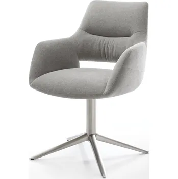 Jídelní židle DELIFE Jídelní židle Yago-Flex s područkami strukturovaná látka Měkký šedá křížová podnož nerezová ocel 360° otočný houpací funkce taštičkové pružiny