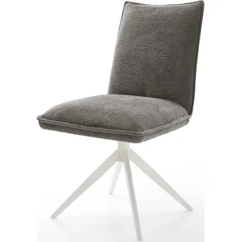 Jídelní židle DELIFE Jídelní židle Lelio-Flex bouclé měkký tmavě béžová křížová podnož široká bílá 360° otočný houpací funkce taštičkové pružiny