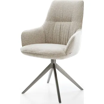 Jídelní židle DELIFE Jídelní židle Zelia-Flex s područkami látka Měkký béžová křížová podnož široká grafitová 360° otočná houpací funkce taštičkové pružiny