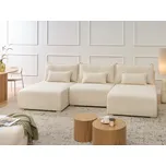 Modulární pohovka ve tvaru U krémově bílá buklé čalouněné s funkcí přeměny na lůžko rozkládací úložný prostor minimalistický styl Beliani