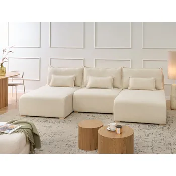 Pohovka Modulární pohovka ve tvaru U krémově bílá buklé čalouněné s funkcí přeměny na lůžko rozkládací úložný prostor minimalistický styl Beliani