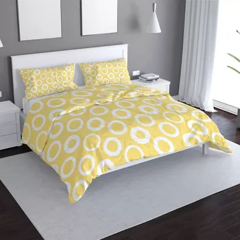 Povlečení Sablio Povlečení Bílé kruhy na žluté - 140x200 / 90x70