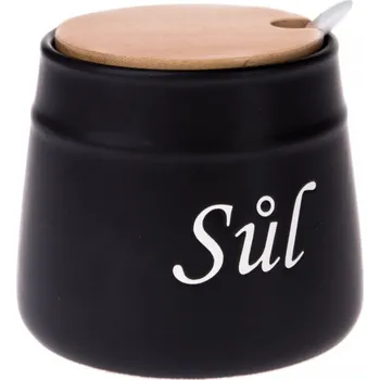 Dóza na potraviny Keramická dóza na sůl černá se lžičkou 430 ml