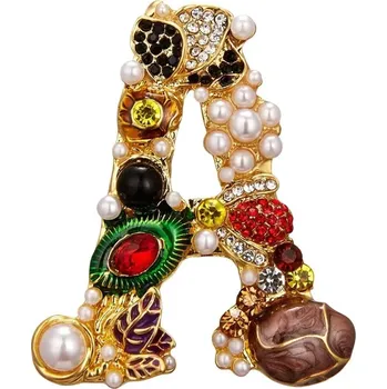 Brož Brož Art Písmeno 3003 A akrylátové perly, bižuterní kov