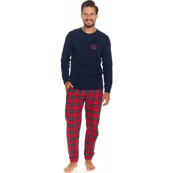 Pánské pyžamo Tmavě modré pánské pyžamo s károvanými kalhotami Doctor Nap PMB.7128.NAVY_BLUE navy Velikost: L