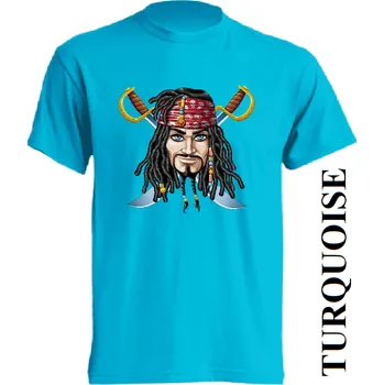 Pánské tričko panske-levne-bavlnene-tricko-digi-potisk-pirat-sparrow-karibik Barva: Turquoise - tyrkysová, velikost: XXL