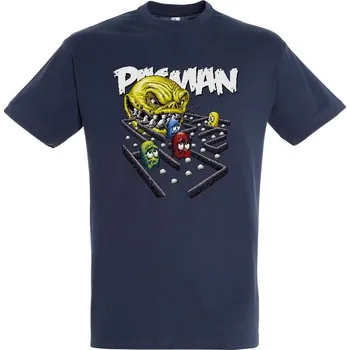 Pánské tričko panske-levne-bavlnene-tricko-digi-potisk-pacman-thriller Barva: Navy - tmavě modrá, velikost: L