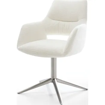 Jídelní židle DELIFE Jídelní židle Yago-Flex s područkami bouclé měkký béžová křížová podnož nerezová ocel 360° otočný houpací funkce taštičkové pružiny