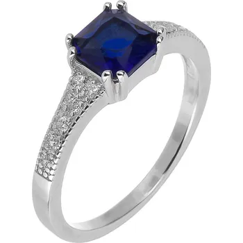 Prsten Argento 72964 Stříbrný prsten - modrý zirkon ve tvaru čtverce, čiré kulaté zirkony | Velikost prstenu: 53mm