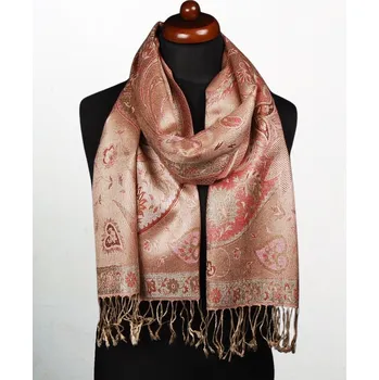 Šála Hedvábná šála Super střední zlatá s červenou