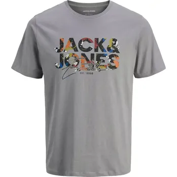 Oblečení a móda Velké pánské tričko s potiskem Jack & Jones 12279839 šedá (5XL)