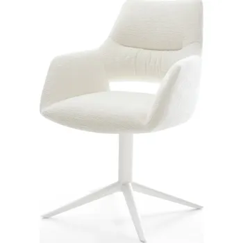Jídelní židle DELIFE Jídelní židle Yago-Flex s područkami bouclé měkký béžová bílá křížová podnož otočný 360° houpací funkce taštičkové pružiny