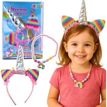 Čelenka Sada čelenka jednorožec uši roh náhrdelník barevný