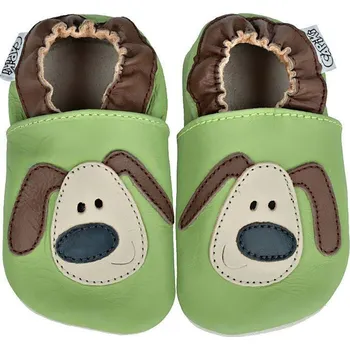 Capáčky CAPIKI Kožené capáčky 6-12 m (20) 13 cm PEJSEK na zelené