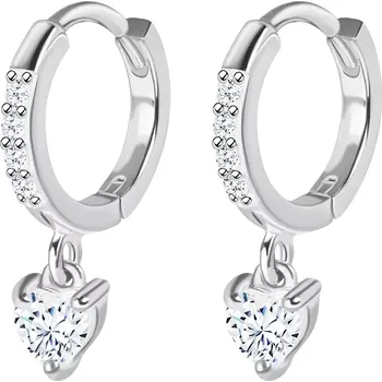 Náušnice Kulaté stříbrné náušnice 925 - srdíčkové zirkony, čiré zirkony, klouby