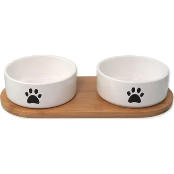 Miska pro psa Set Dog Fantasy misky keramické s podtáckem bílé tlapka 2x 13x5,5cm, 400ml