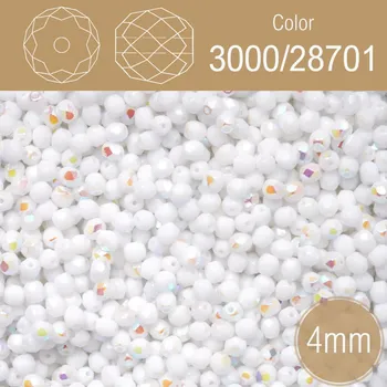 Módní doplněk Korálky BROUŠENÉ 4mm. Barva 3000/28701. Neprůhledná bílá s pokovem AB . Balení 120Ks.