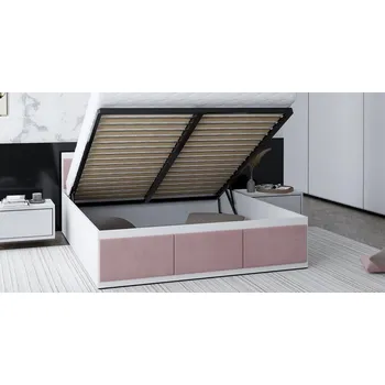 Postel Manželská postel PANAMA T 140x200 se zvedacím kovovým roštem BÍLÁ RŮŽOVÁ