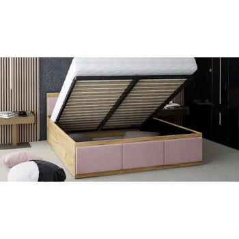 Postel Manželská postel PANAMA T 160x200 se zvedacím kovovým roštem DUB RŮŽOVÁ