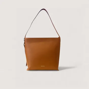 Kabelka COCCINELLE C-ME LOCK SHOPPER SMALL SILVER KOŽENÁ KABELKA COGNAC SS26