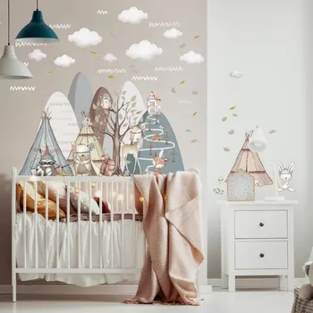 Samolepící dekorace Inspio Samolepky na zeď pro děti - Kopce s lesními zvířátky