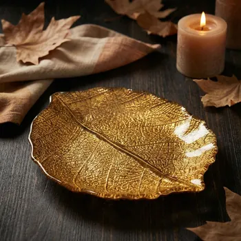 Skleněná mísa list EASY LIFE 26 × 18 cm zlatá
