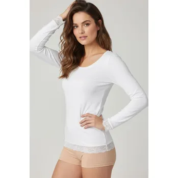Dámské tričko TopMode Bavlněné tričko s dlouhým rukávem s krajkovými lemy 824335