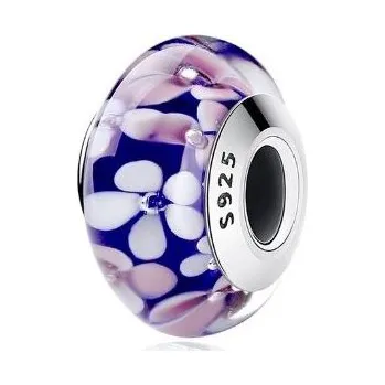 Korálek Prosperk Korálek na náramek květinový tmavě modrý S2393