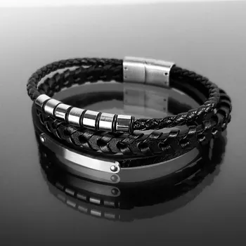 Náramek Exkluzivní pánský náramek z kůže a oceli, balený v dárkové krabičce č. 1362