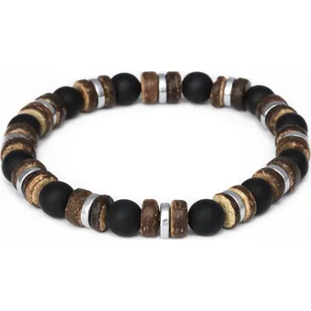 Náramek AGATO Minerální korálkový náramek z onyxu, kokosového dřeva a hematitu MINK168/20